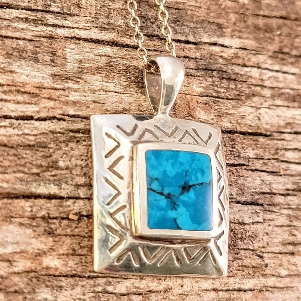 Sterling Chrysocholla Southwestern Design Pendant Necklace